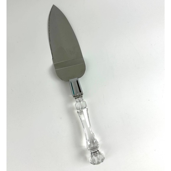 Clear Faceted Acrylic Cake Knife And Server Pretty Crystal Look Fancy Handles - Picture 3 of 12